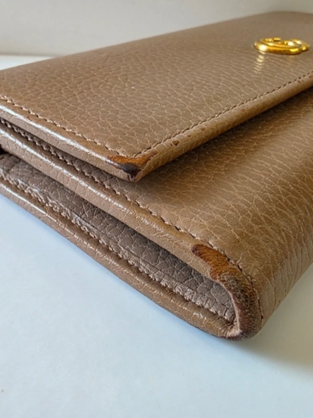 Gucci GG Marmont Taupe Continental Wallet Entrupy COA
